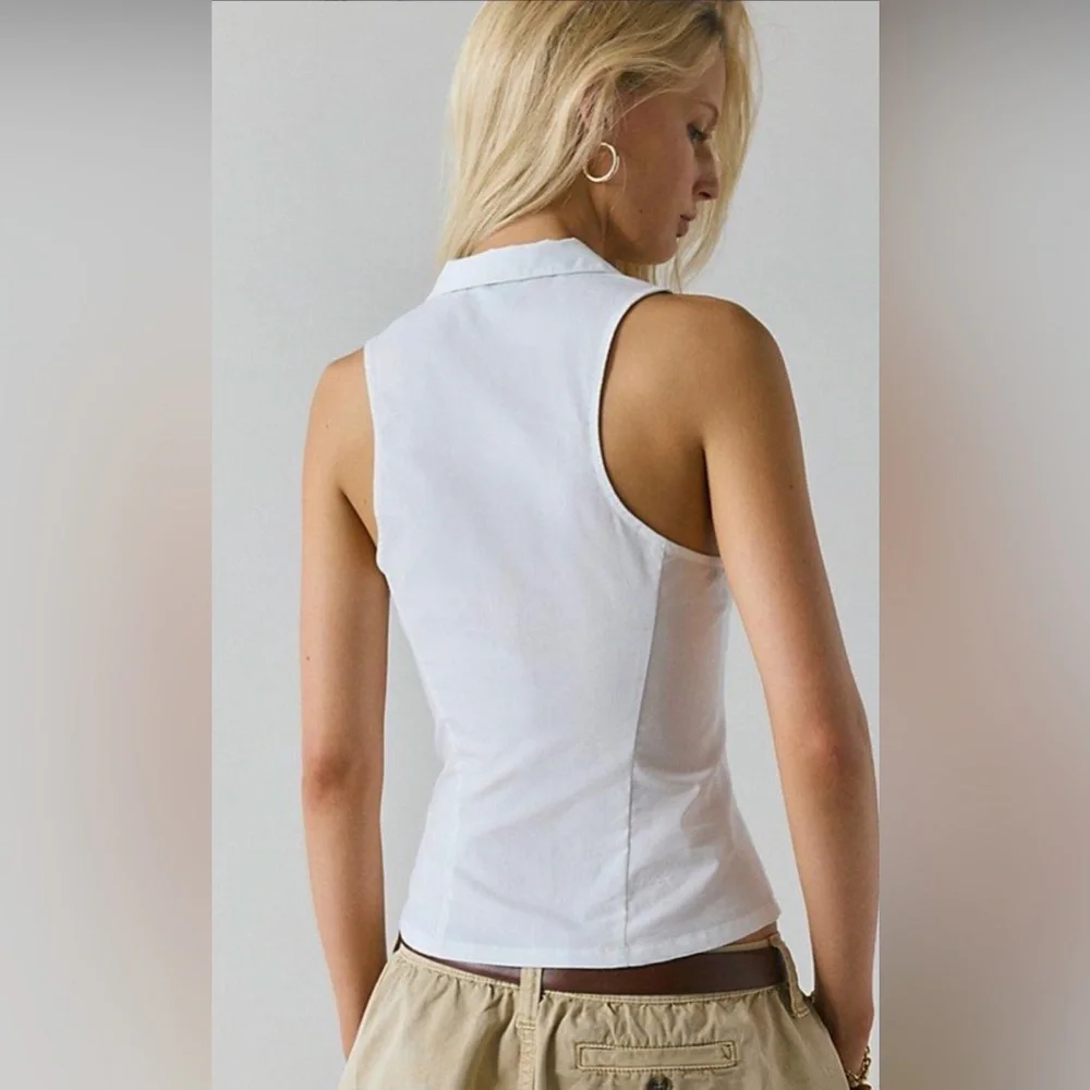 NEW! Urban Outfitters Party Girl Cotton-Blend Button Down Sleeveless Top Small - Picture 4 of 14